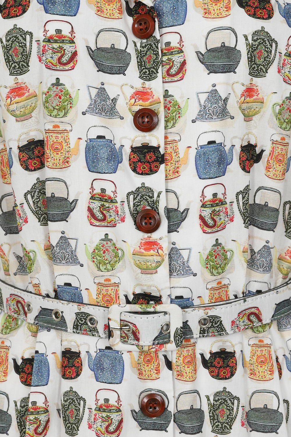 Abito Chemisier Inglese in Cotone Kate Tea Time con Stampa Teiere Vintage