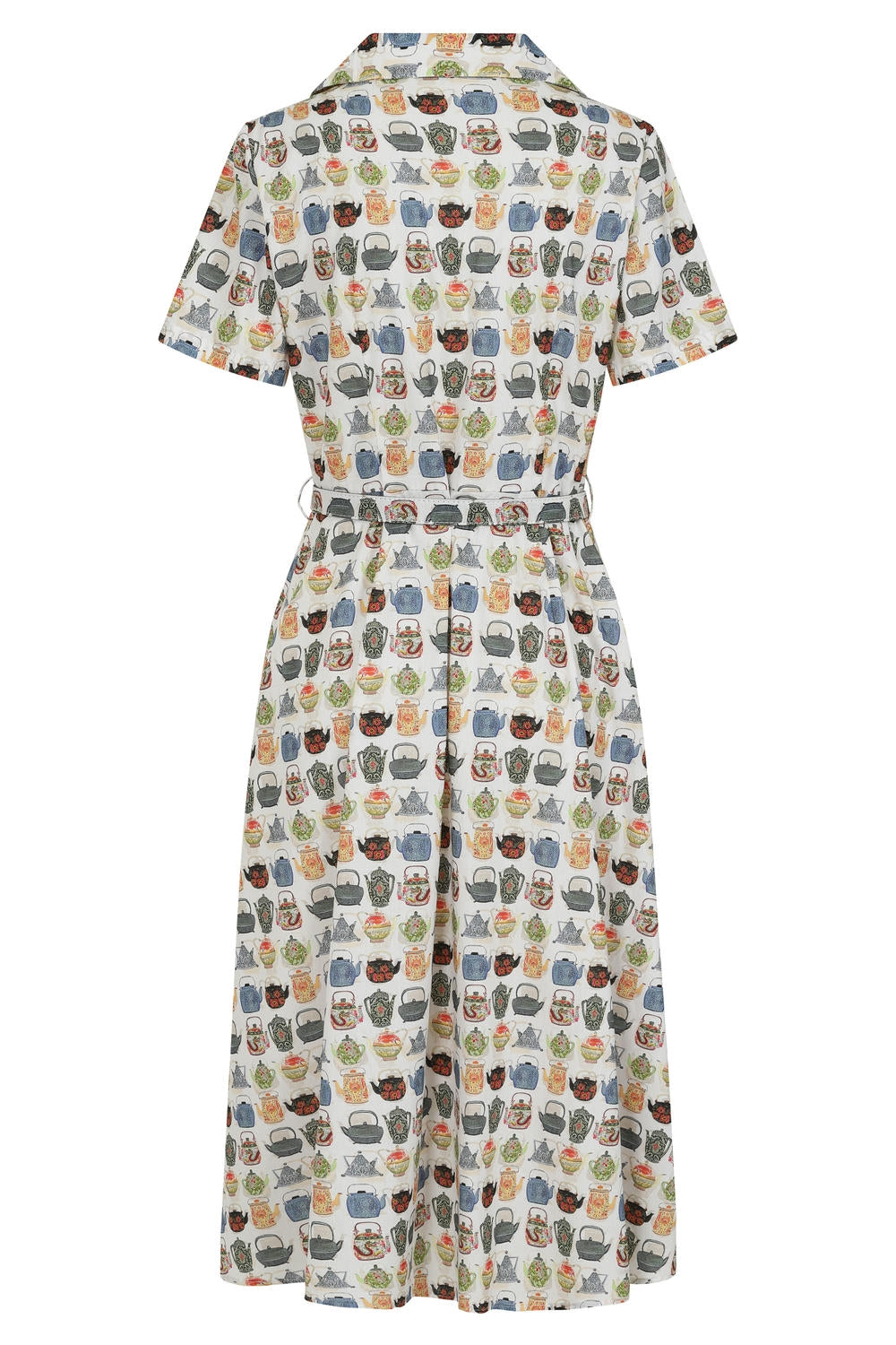 Abito Chemisier Inglese in Cotone Kate Tea Time con Stampa Teiere Vintage