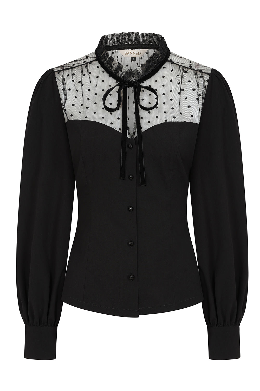 Camicetta inglese retrò Luna nera a pois