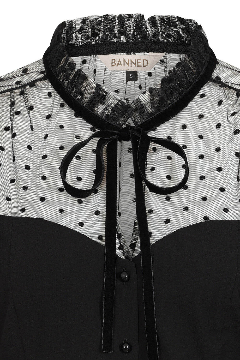 Camicetta inglese retrò Luna nera a pois