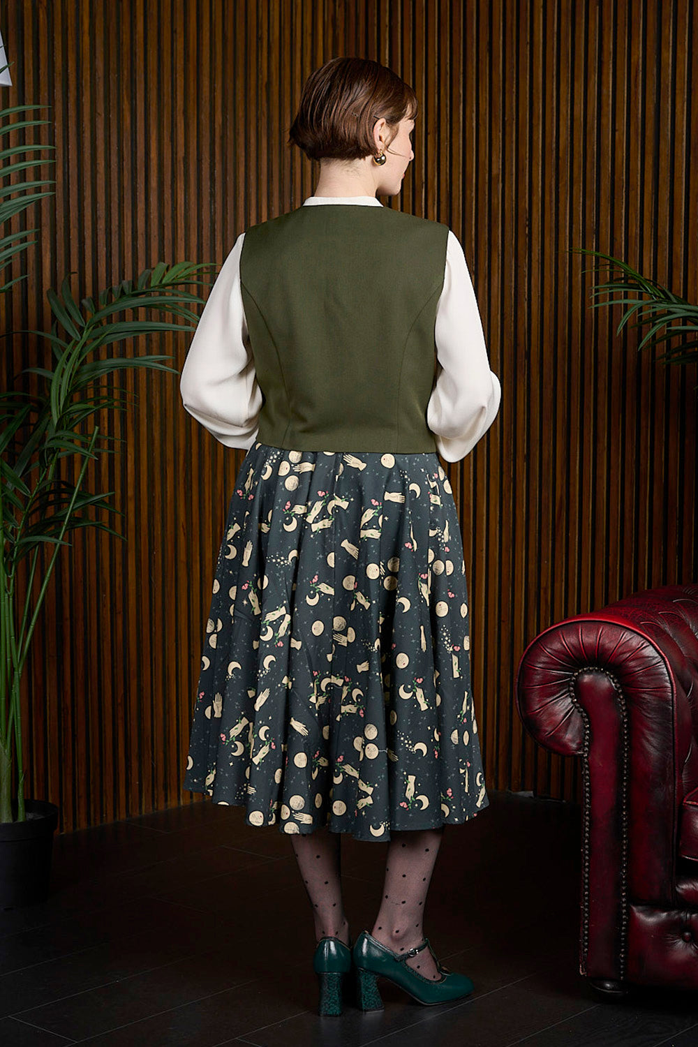Gonna a ruota anni '50 Cary Moon verde abete