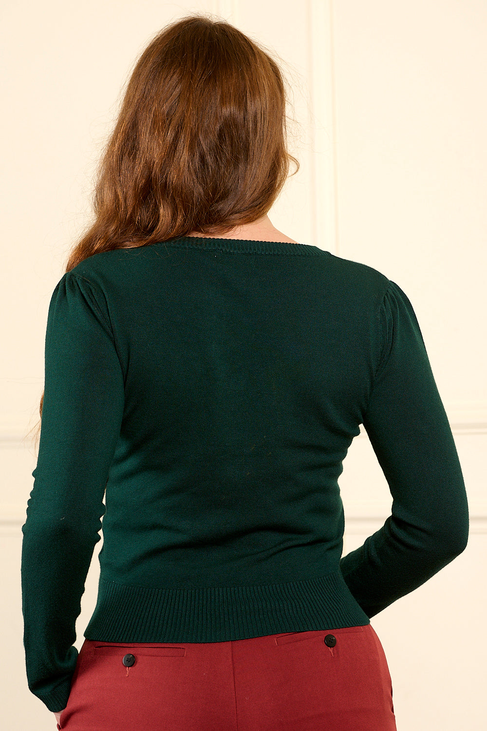 Maglione vintage Janice verde scuro con ricami