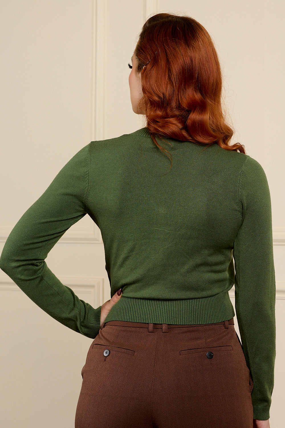 Cardigan vintage Bobby verde bosco con ricami
