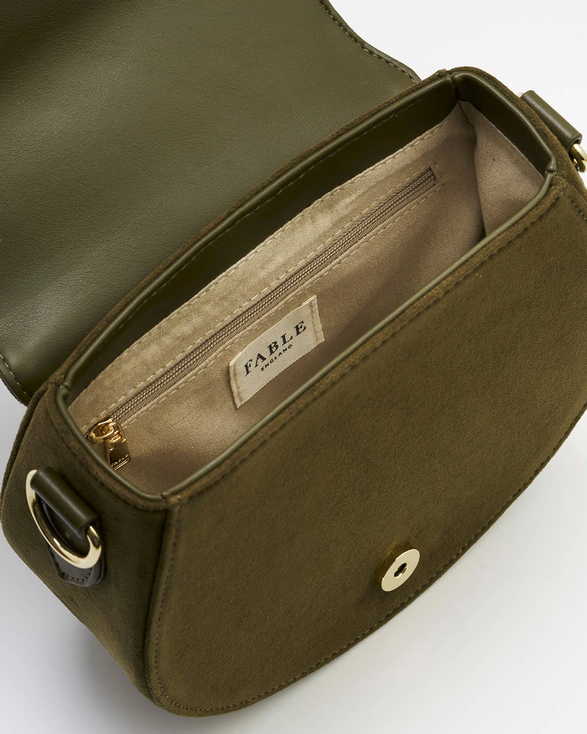 Borsa a sella Charlotte Meadow ricamata in suedette kaki - Fable England