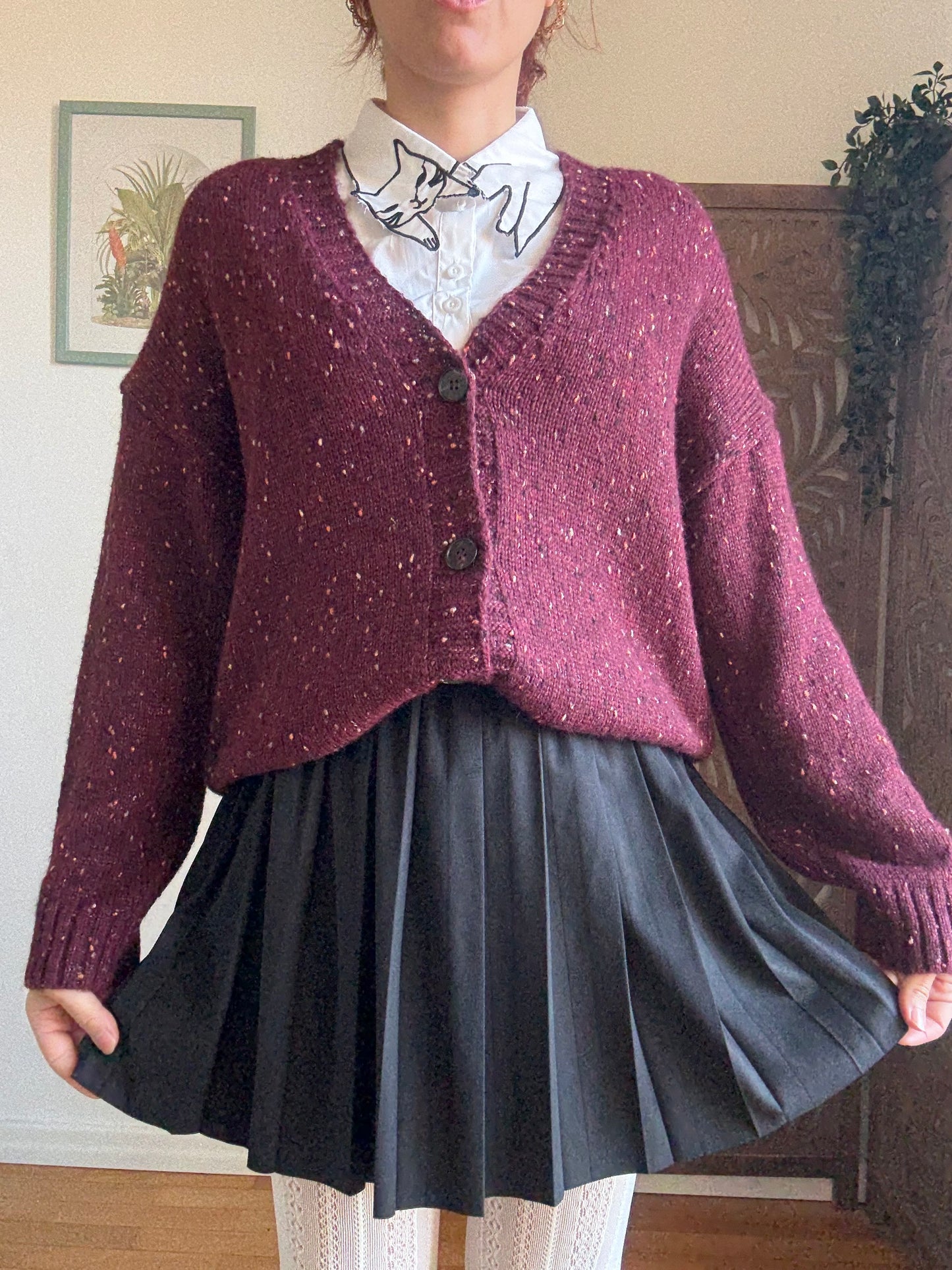 Cardigan oversize bordeaux colorato con bottoni