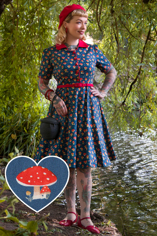Penelope Rockabilly: Abito Chemisier Navy Blue con Funghi
