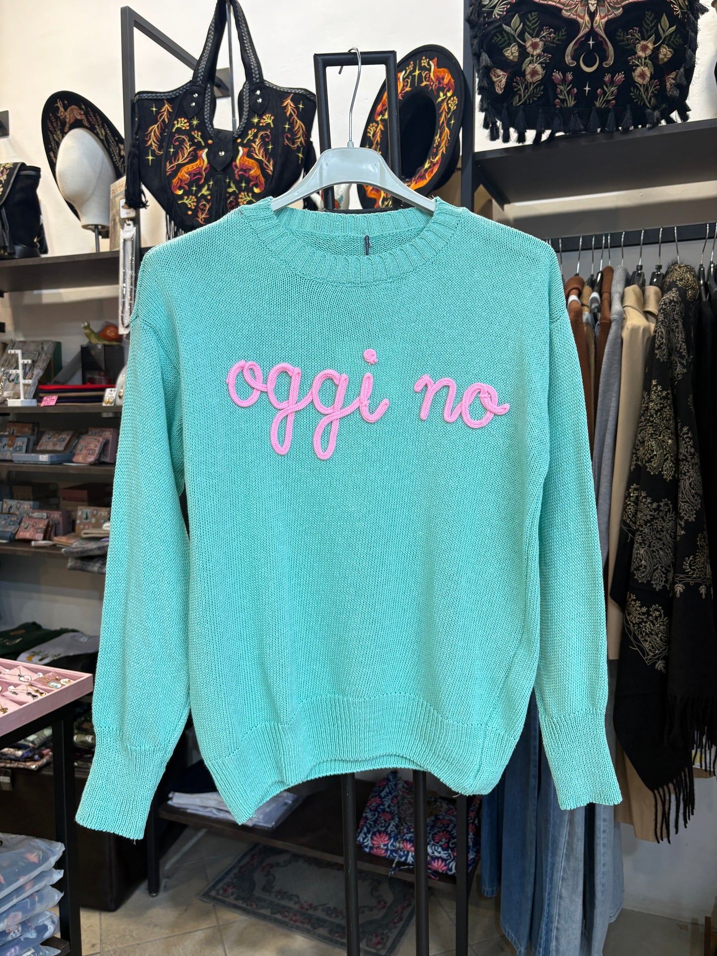 Maglioncino Ricamato "Oggi No" in Cotone - Vari Colori