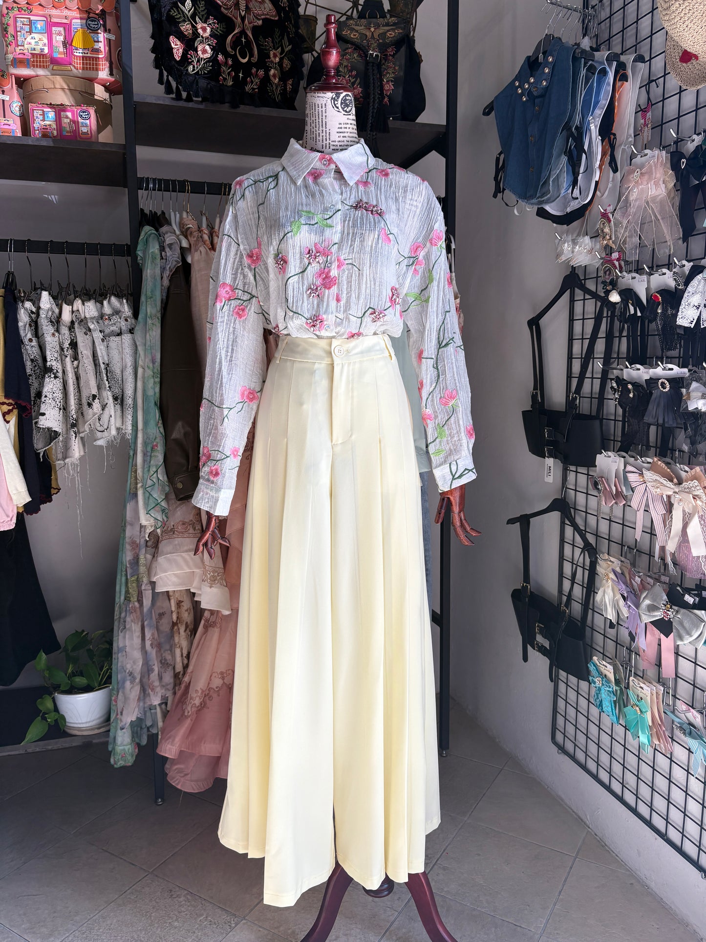 Pantaloni Palazzo Wide-Leg a Pieghe – Giallo