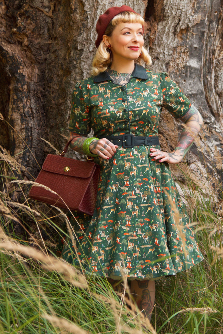 Penelope Dark Green: Abito Chemisier Woodland