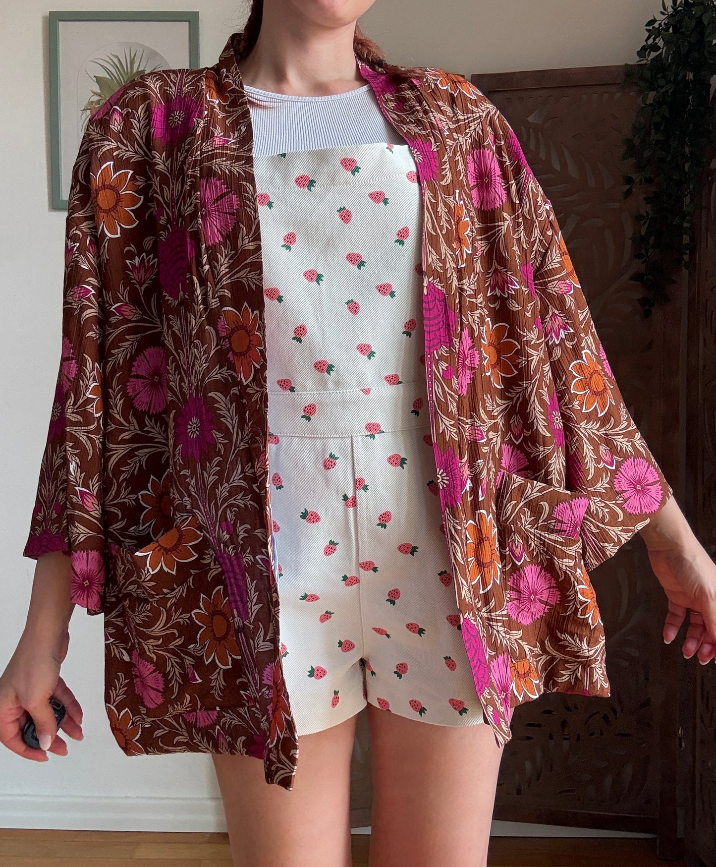 Kimono Donna Boho Chic Foderato in Cotone con Interno a Righe e Tasche - In Vari Colori e Fantasie