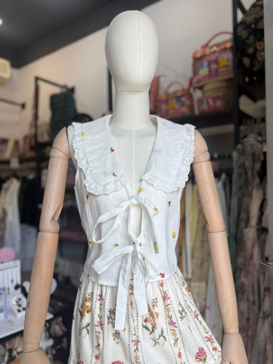 Gilet "Fiori di Campo" in Cotone con Colletto Peter Pan