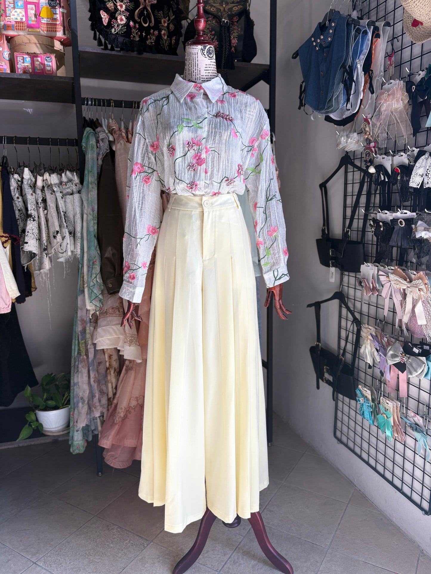 Pantaloni Palazzo Wide-Leg a Pieghe – Giallo