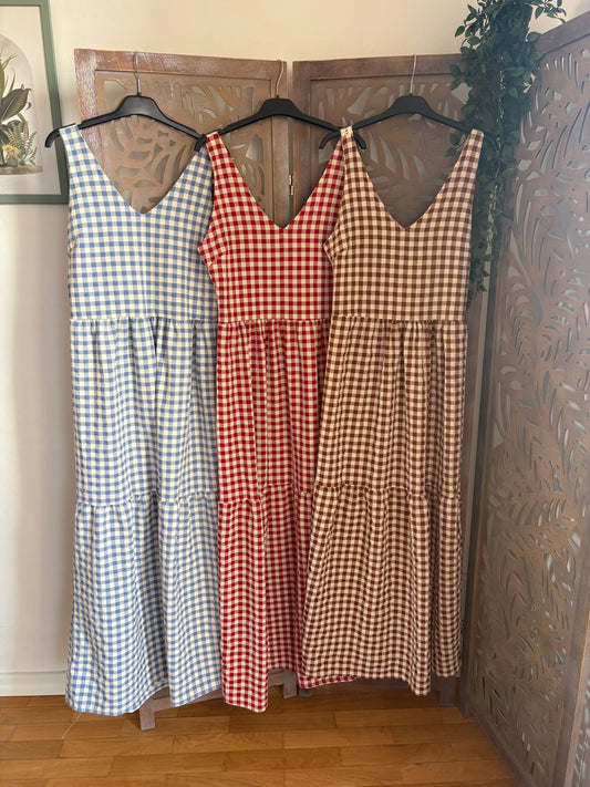 Abito Lungo Country Chic a Quadretti Vichy - Con Schiena Scoperta