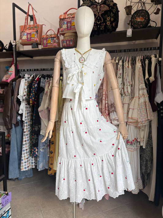 Gonna Midi in Cotone Sangallo con Ricami Floreali - in 2 Colori