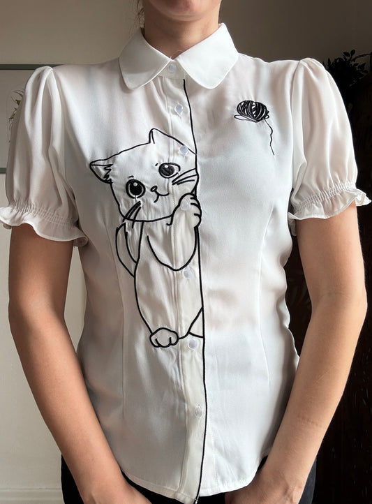 Camicetta inglese Sophie Kitty Cat Bianca