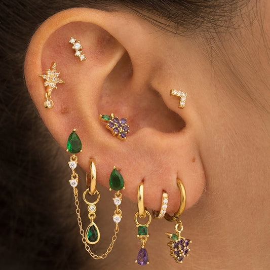 Set di 10 orecchini Uva e Smeraldo in 2 colori