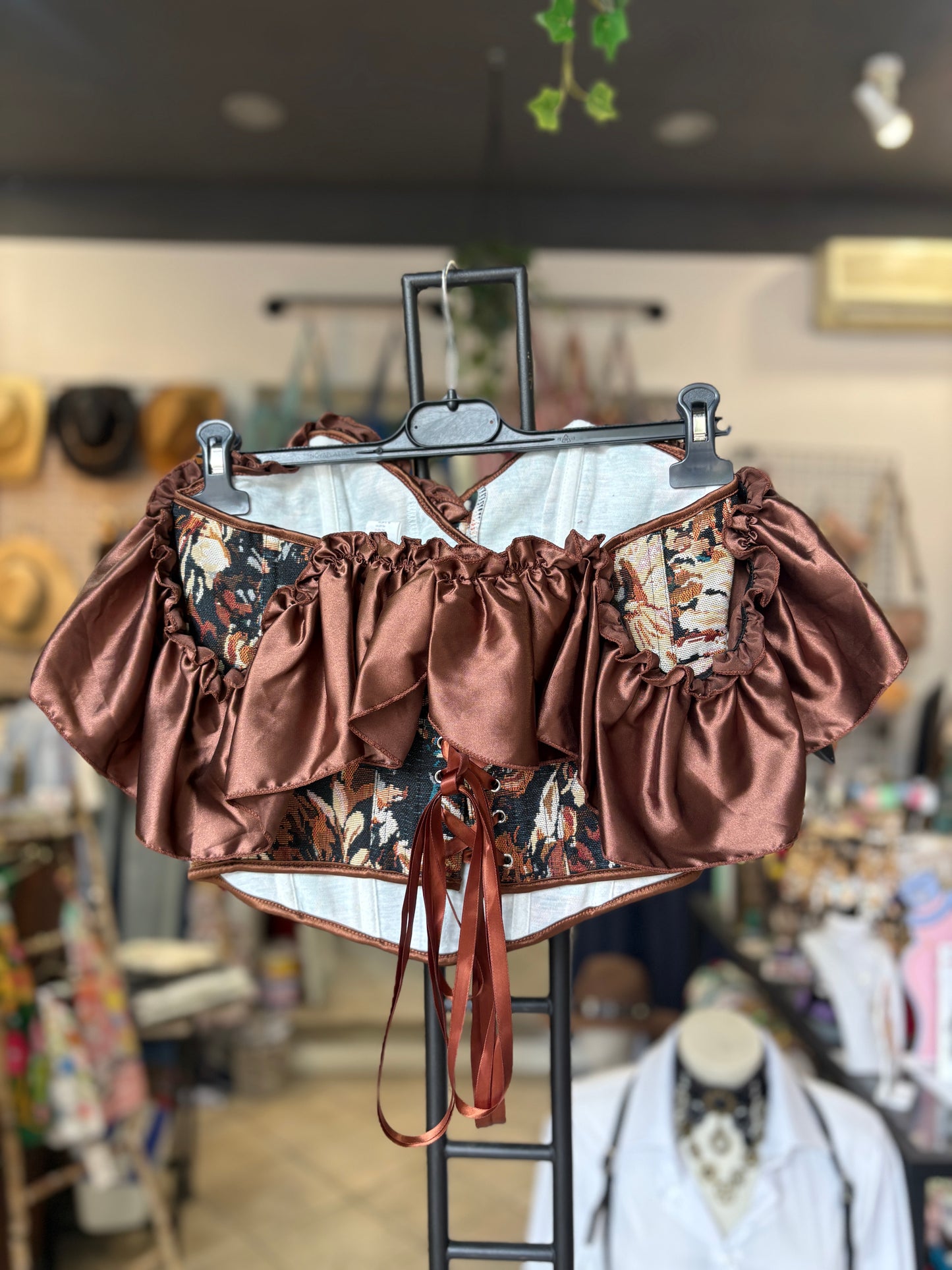 Corsetto Bustier Jacquard con Volant in Satin