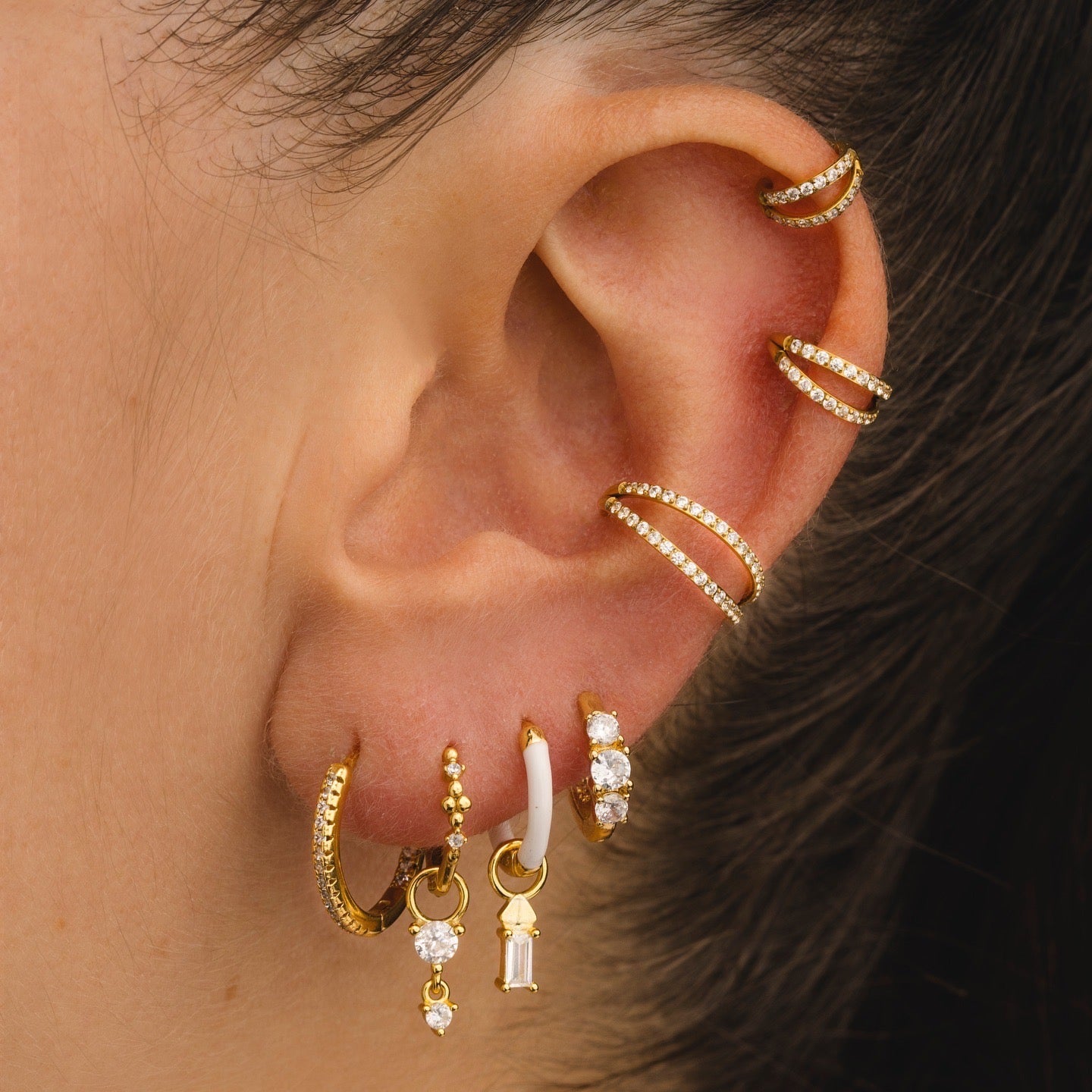 Set di 7 orecchini White Crystals in 2 colori