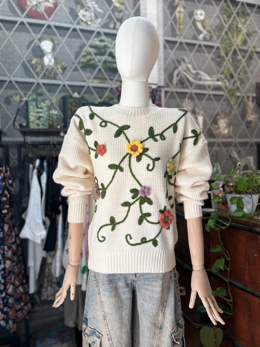 Maglione Francese Garden con Ricami Floreali