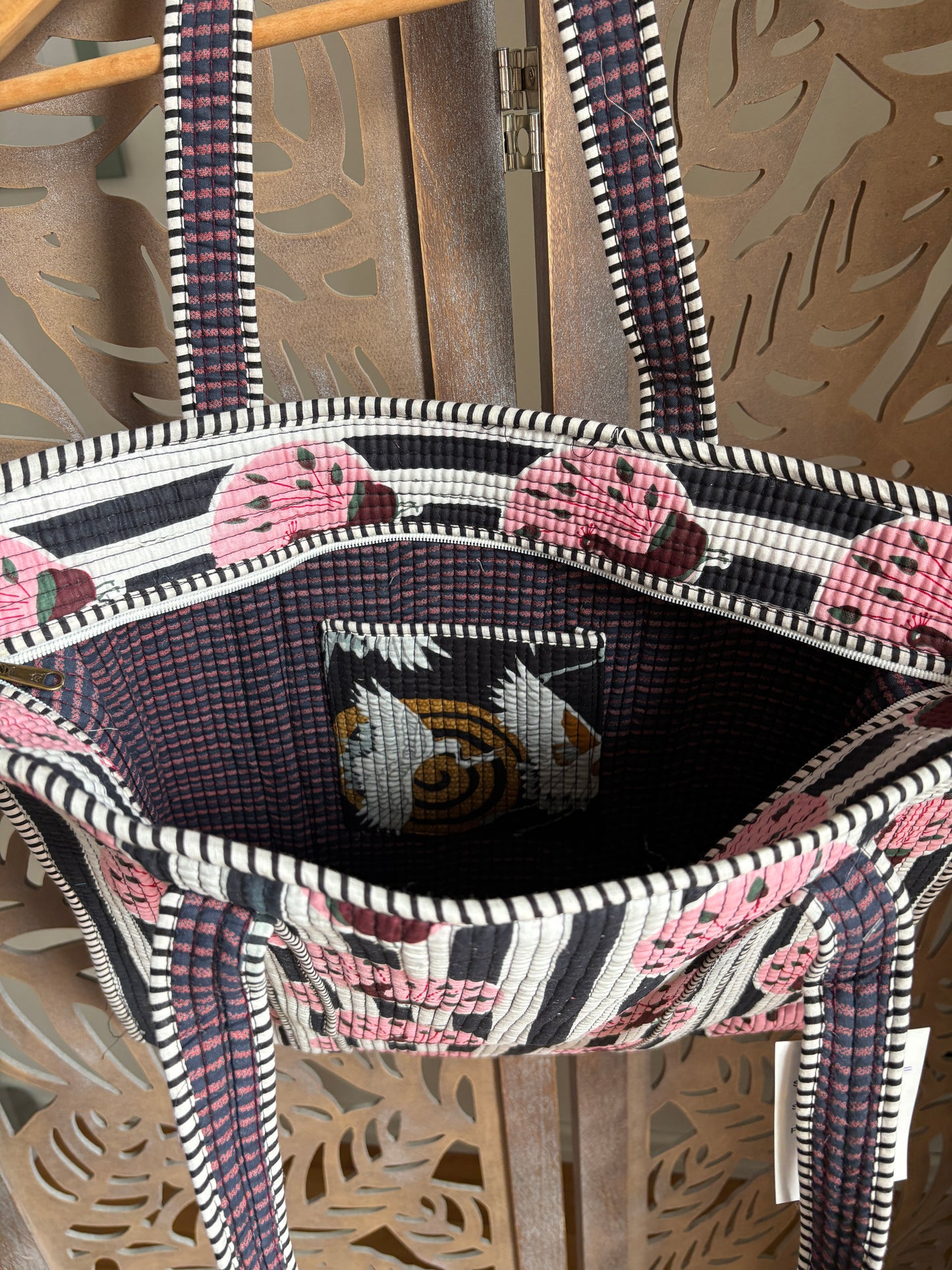 Borsa Tote Trapuntata in Cotone con Zip - Pavoni