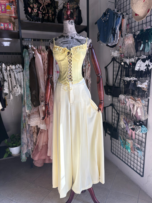 Pantaloni Palazzo Wide-Leg a Pieghe – Giallo