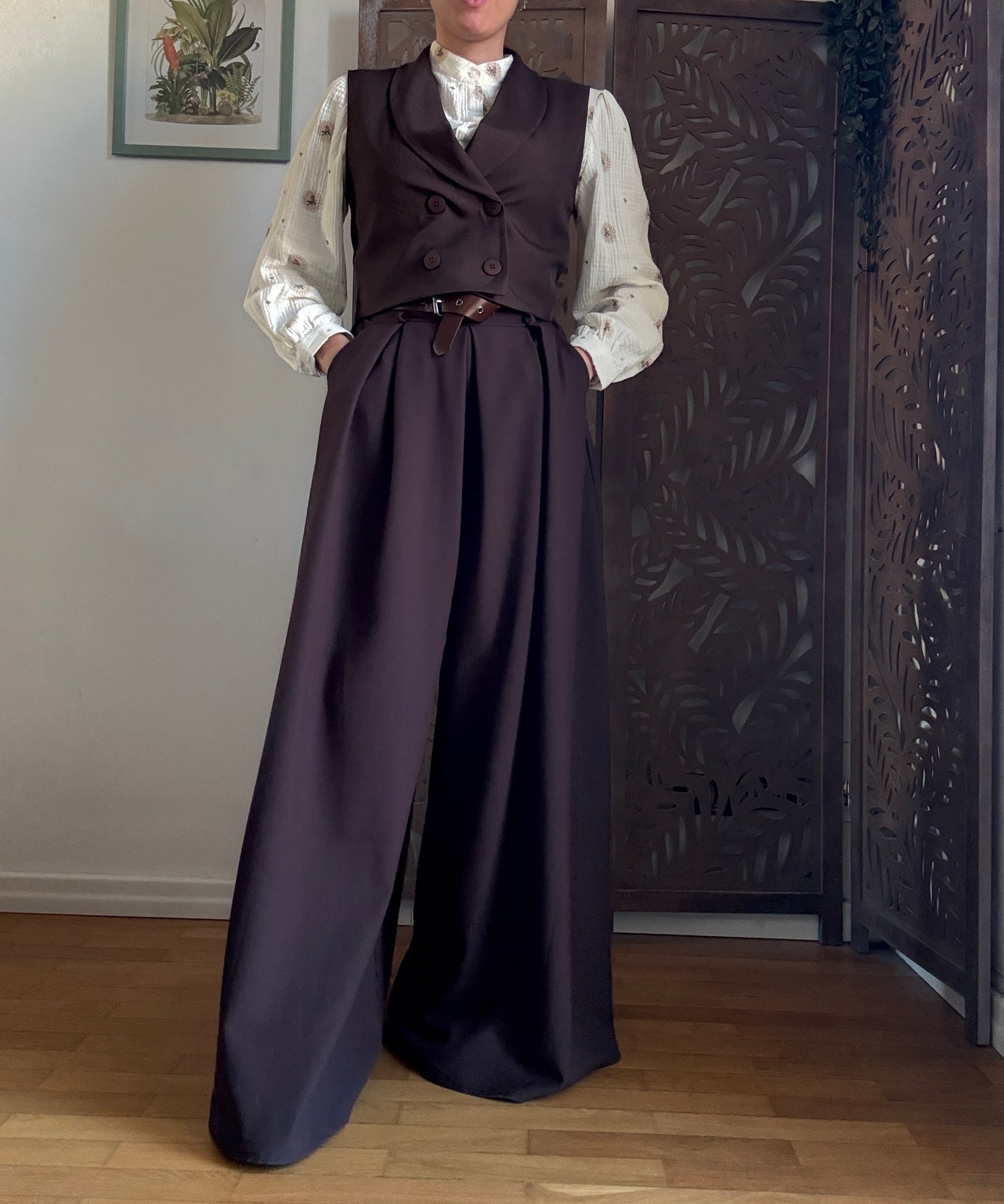 Pantalone palazzo Oxford con cintura - Marrone Cioccolato