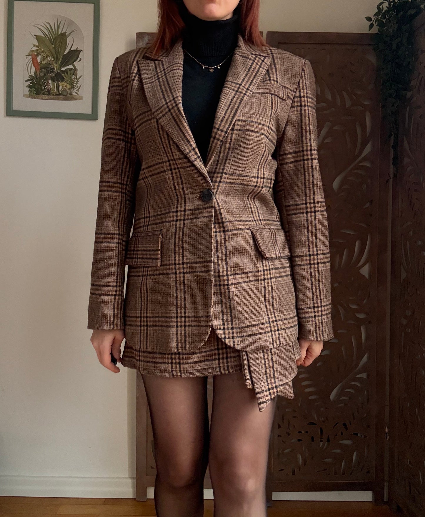Blazer strutturato a quadri marrone in stile Preppy Chic
