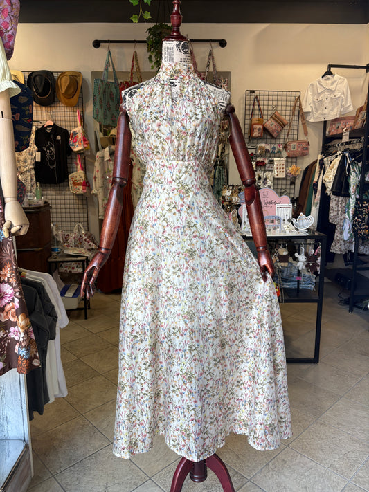 Abito Midi in Lyocell a Fiori con Scollo Americano e Fiocco – Eleganza Eco-Friendly