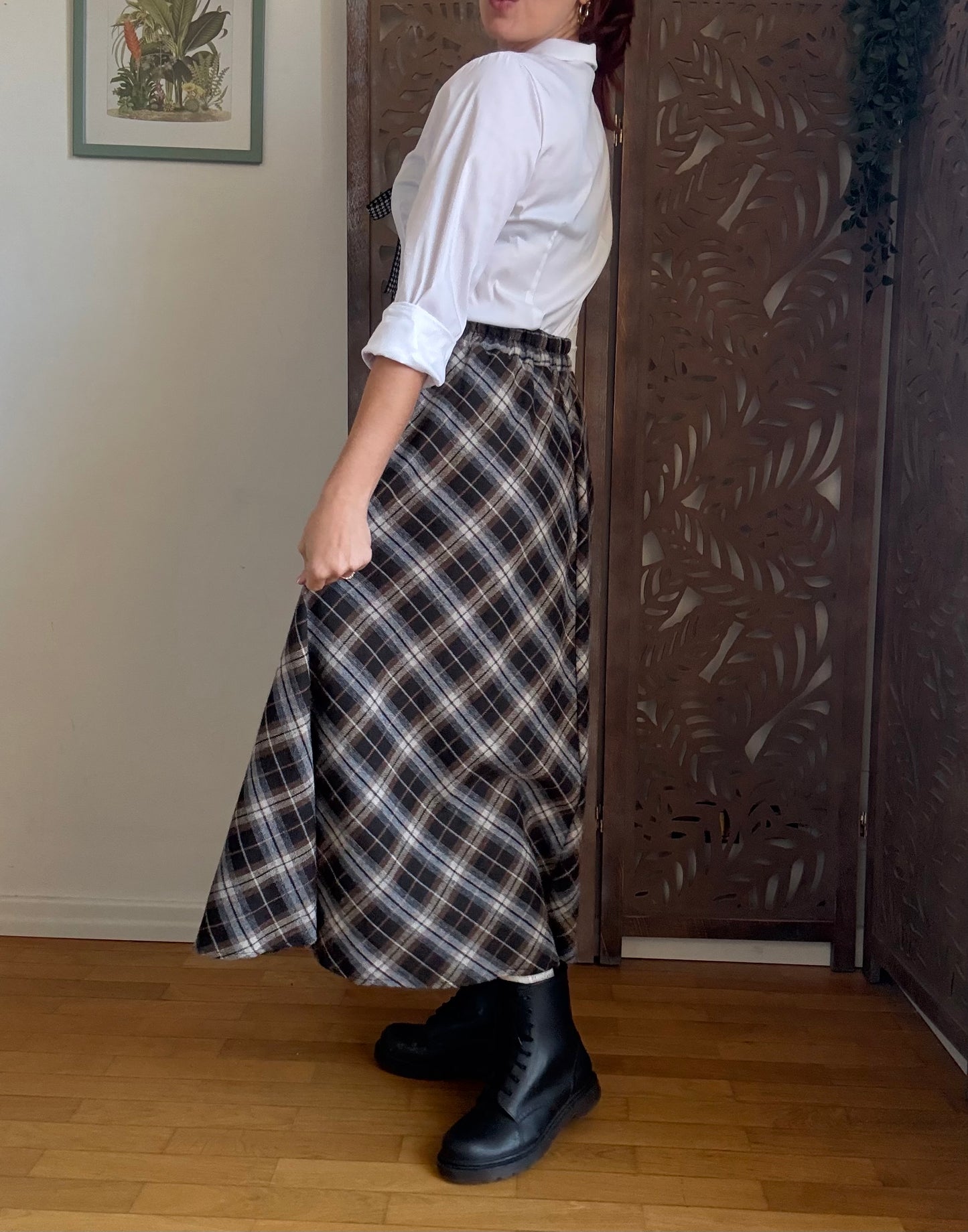 Gonna lunga tartan a vita alta in cotone Retrò Chic