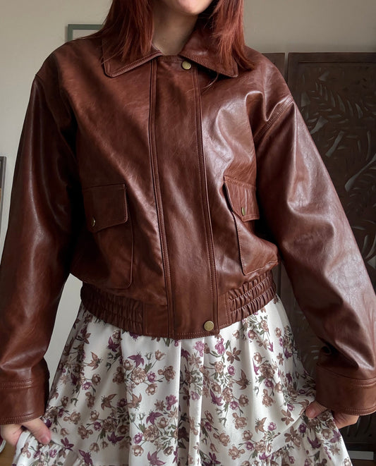 Bomber oversize in ecopelle color cuoio vintage style