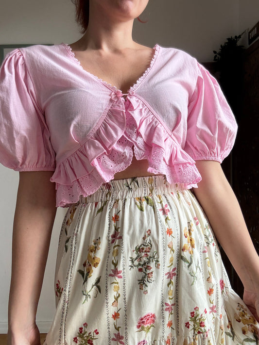 Blusa Crop Romantica in Cotone e Lino - in 2 Colori