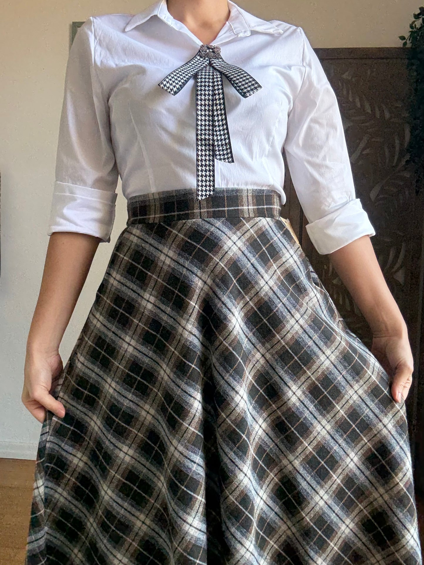 Gonna lunga tartan a vita alta in cotone Retrò Chic