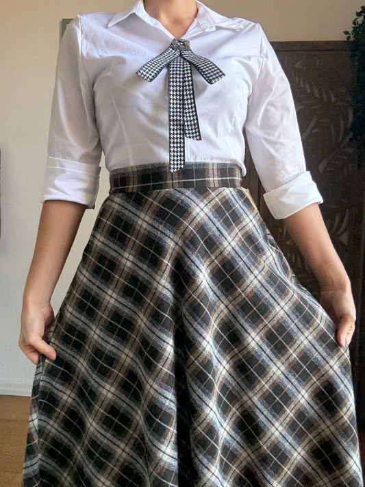 Gonna lunga tartan a vita alta in cotone Retrò Chic