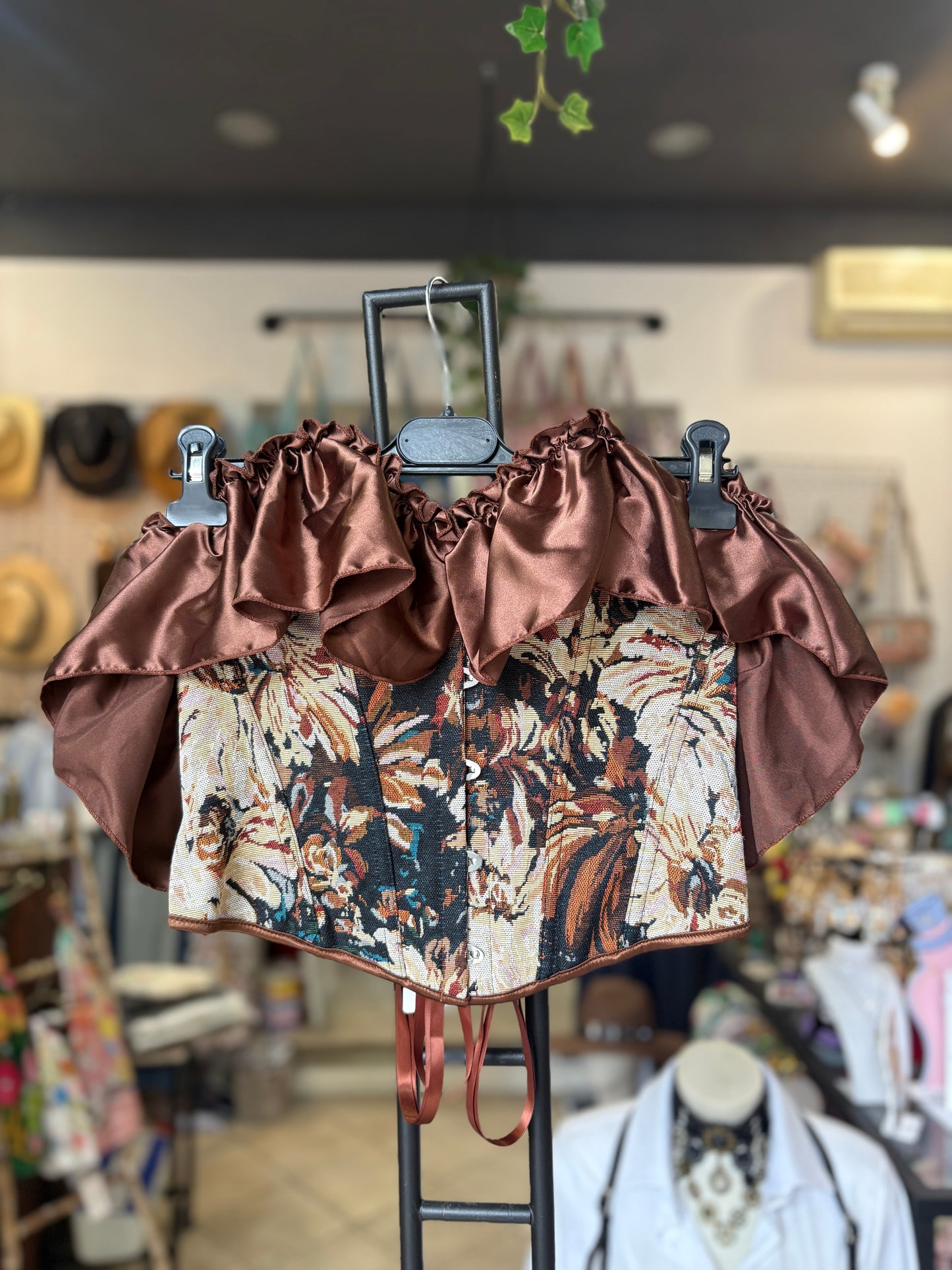 Corsetto Bustier Jacquard con Volant in Satin