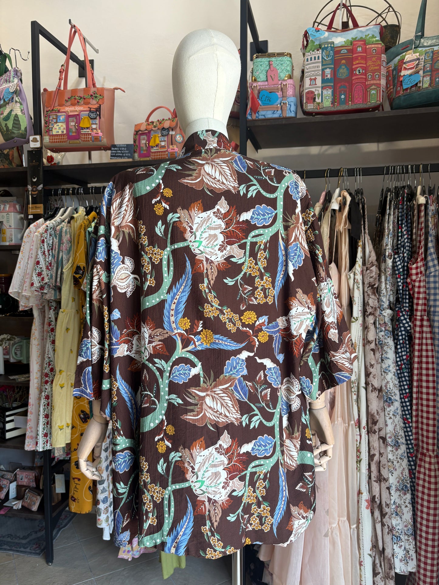 Kimono Donna Boho Chic Foderato in Cotone con Interno a Righe e Tasche Lungo - In Vari Colori e Fantasie