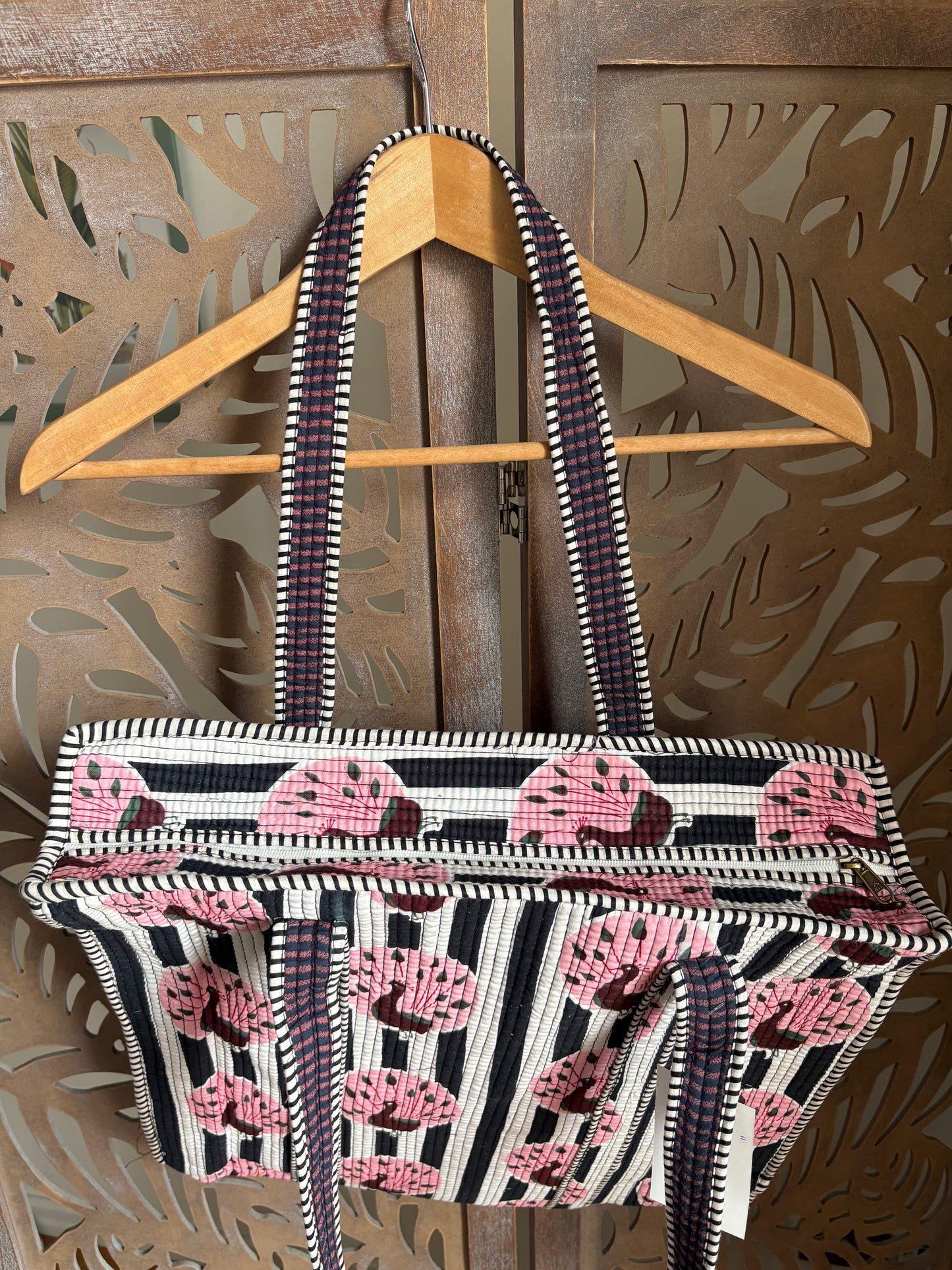 Borsa Tote Trapuntata in Cotone con Zip - Pavoni