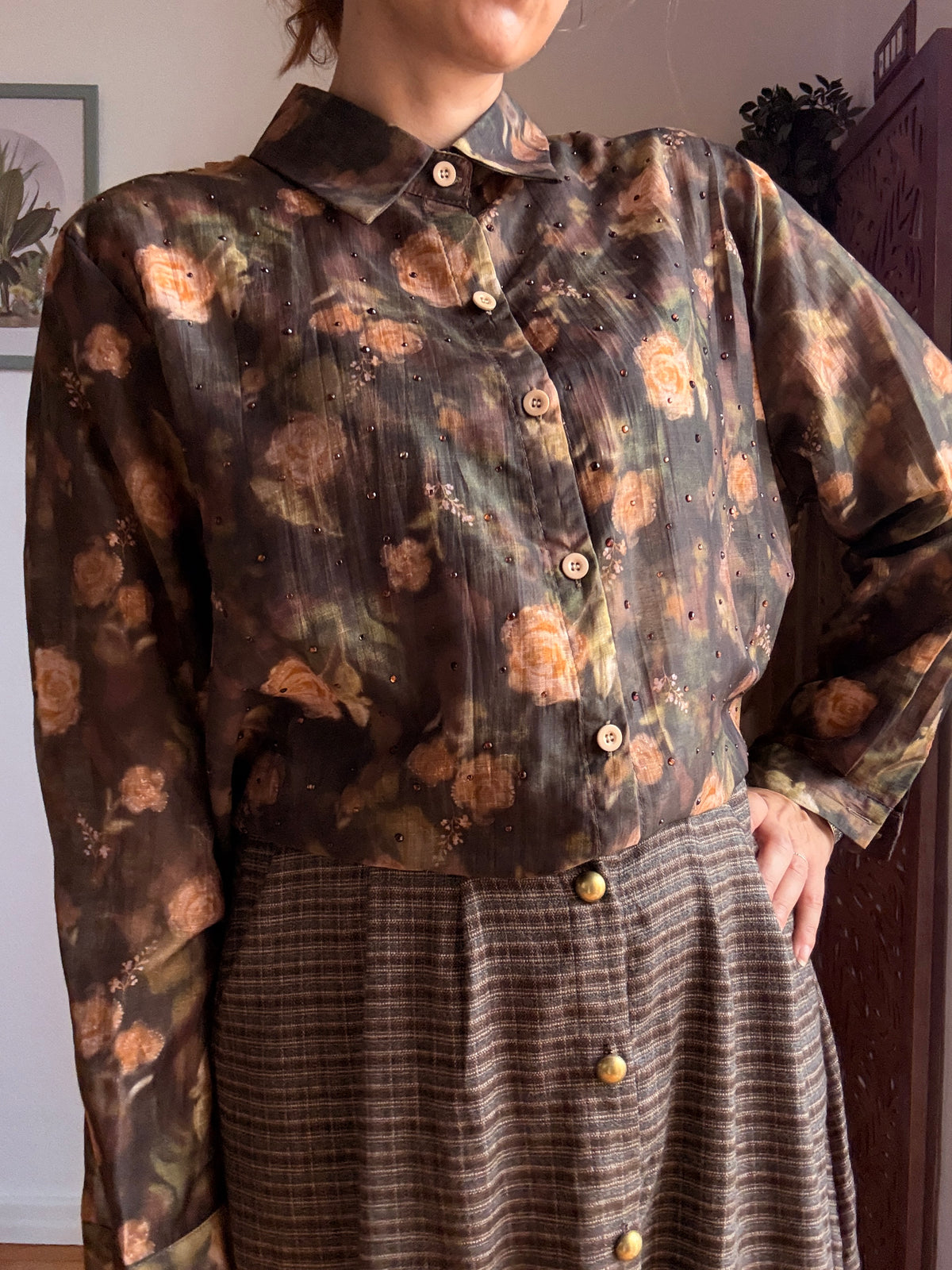 Camicia Morning Dew a fiori in Lyocell con micro-strass