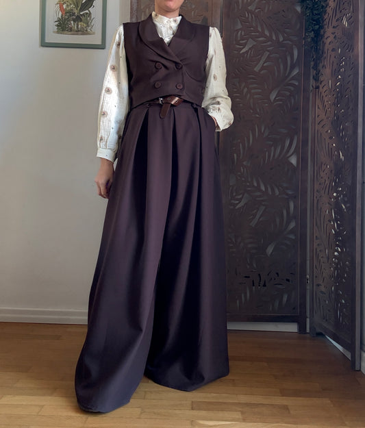 Pantalone palazzo Oxford con cintura - Marrone Cioccolato