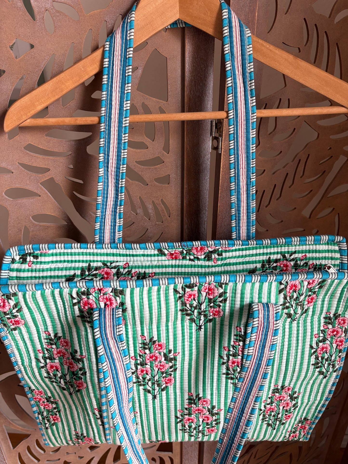 Borsa Tote Trapuntata in Cotone con Zip - Secret Garden