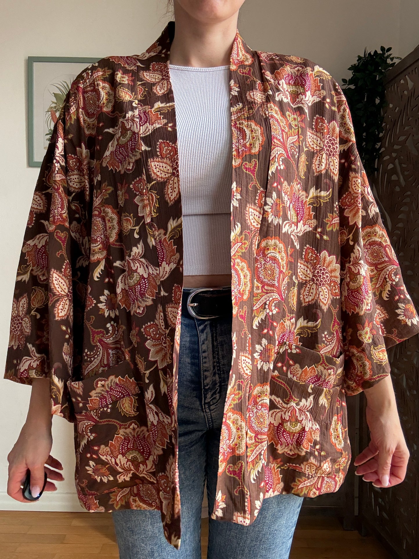 Kimono Donna Boho Chic Foderato in Cotone con Interno a Righe e Tasche - In Vari Colori e Fantasie