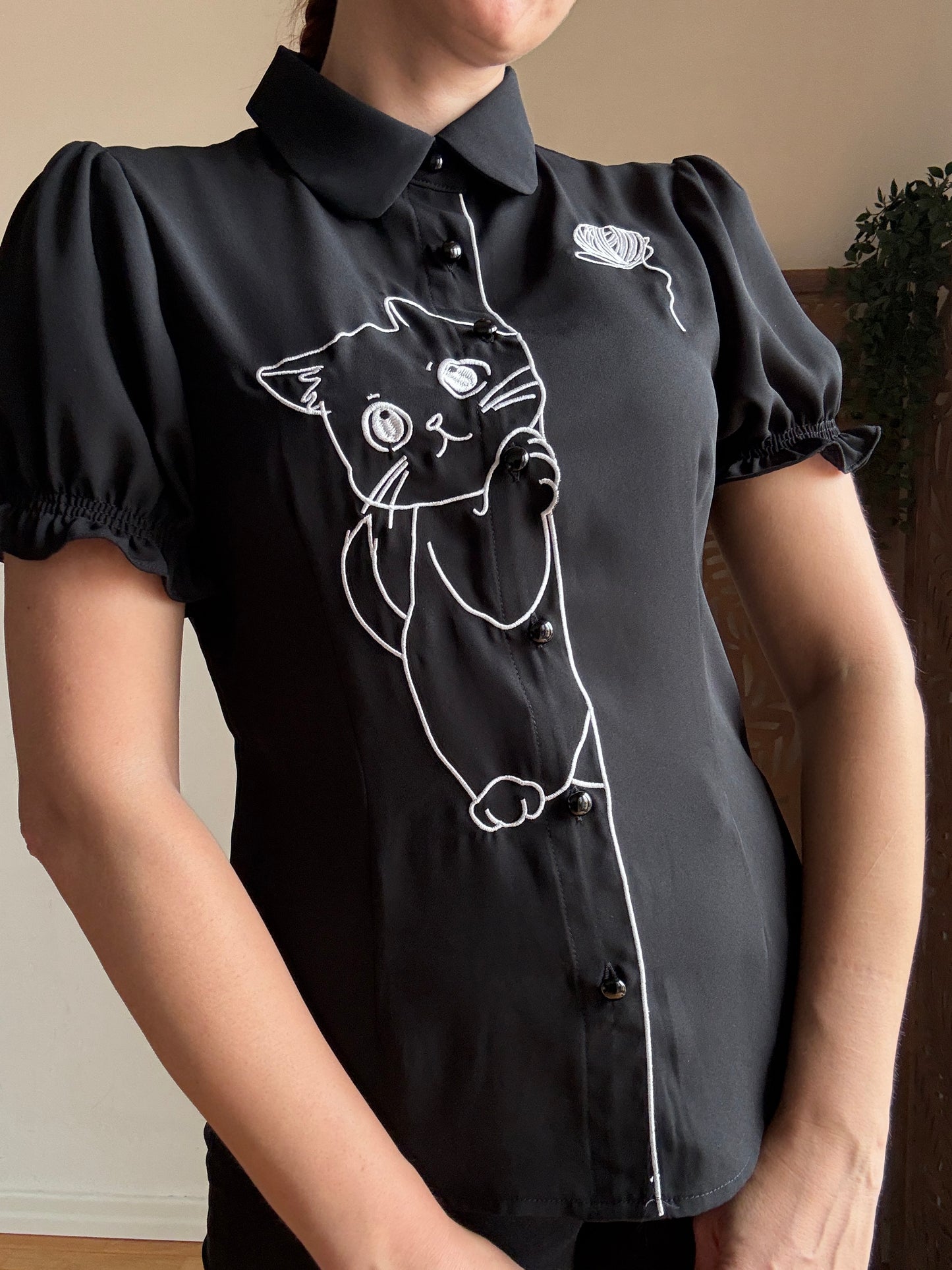 Camicetta inglese Sophie Kitty Cat Nera