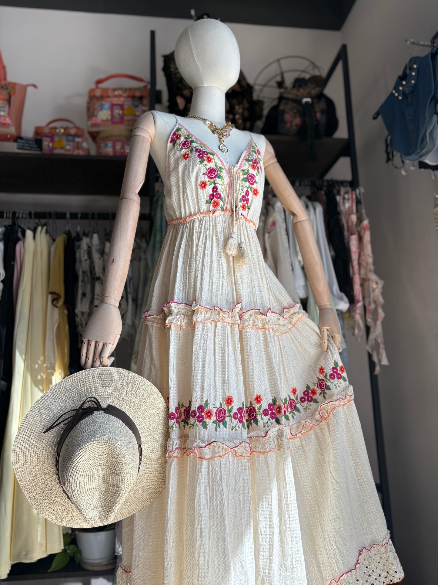 Abito Lungo con Spalline Sottili Boho Gipsy Flower