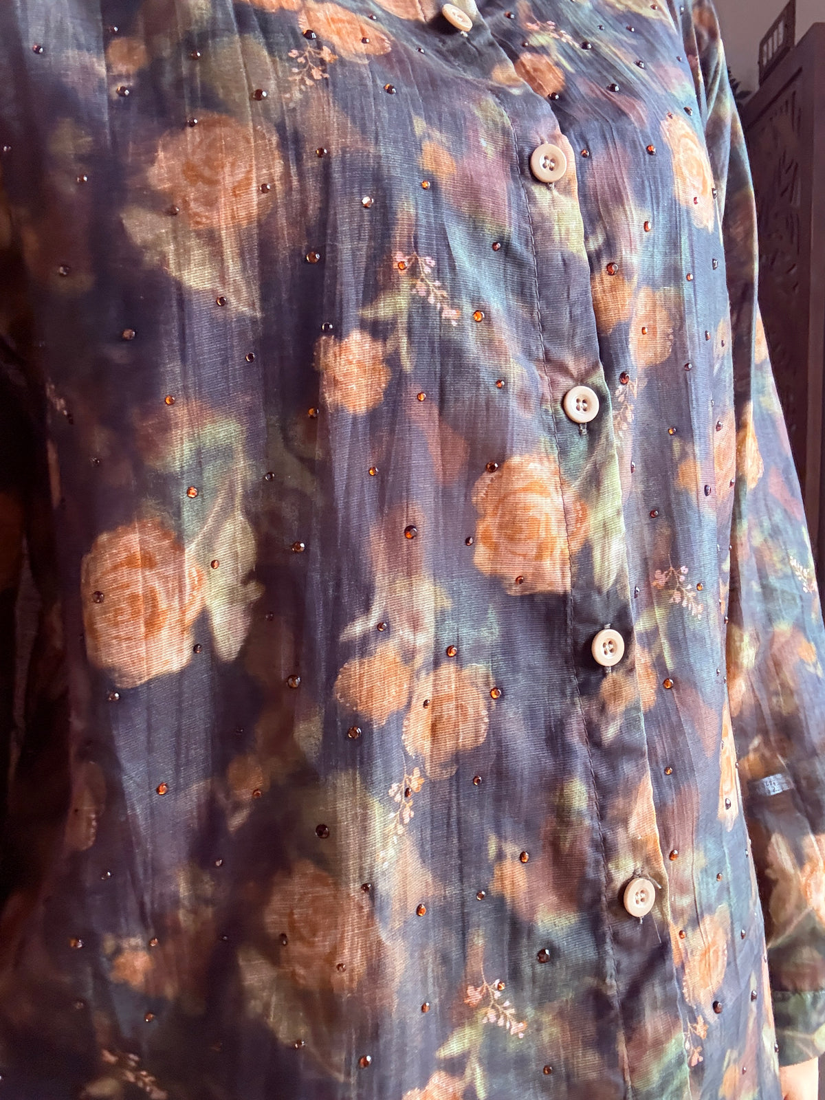 Camicia Morning Dew a fiori in Lyocell con micro-strass