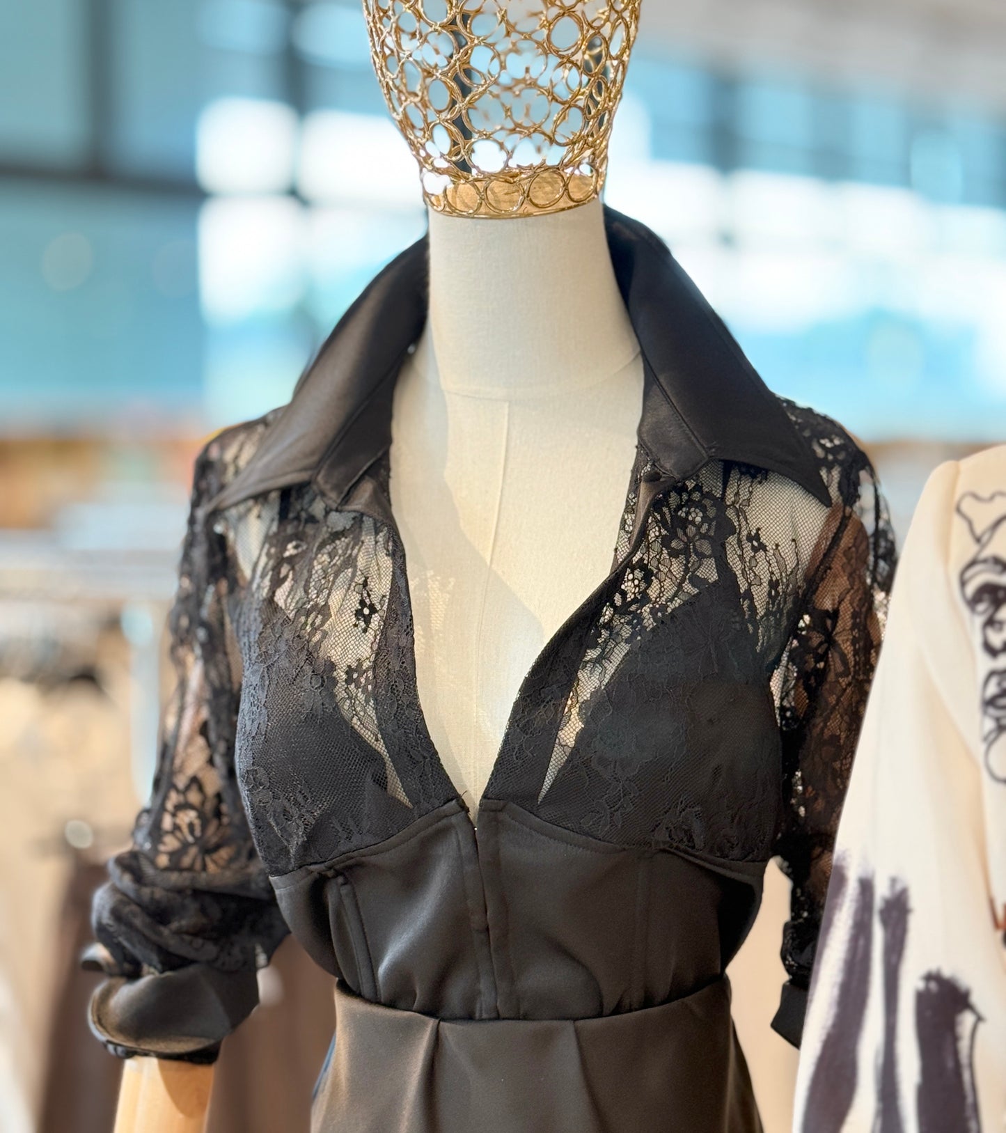 Camicia corsetto in raso e pizzo Midnight nera