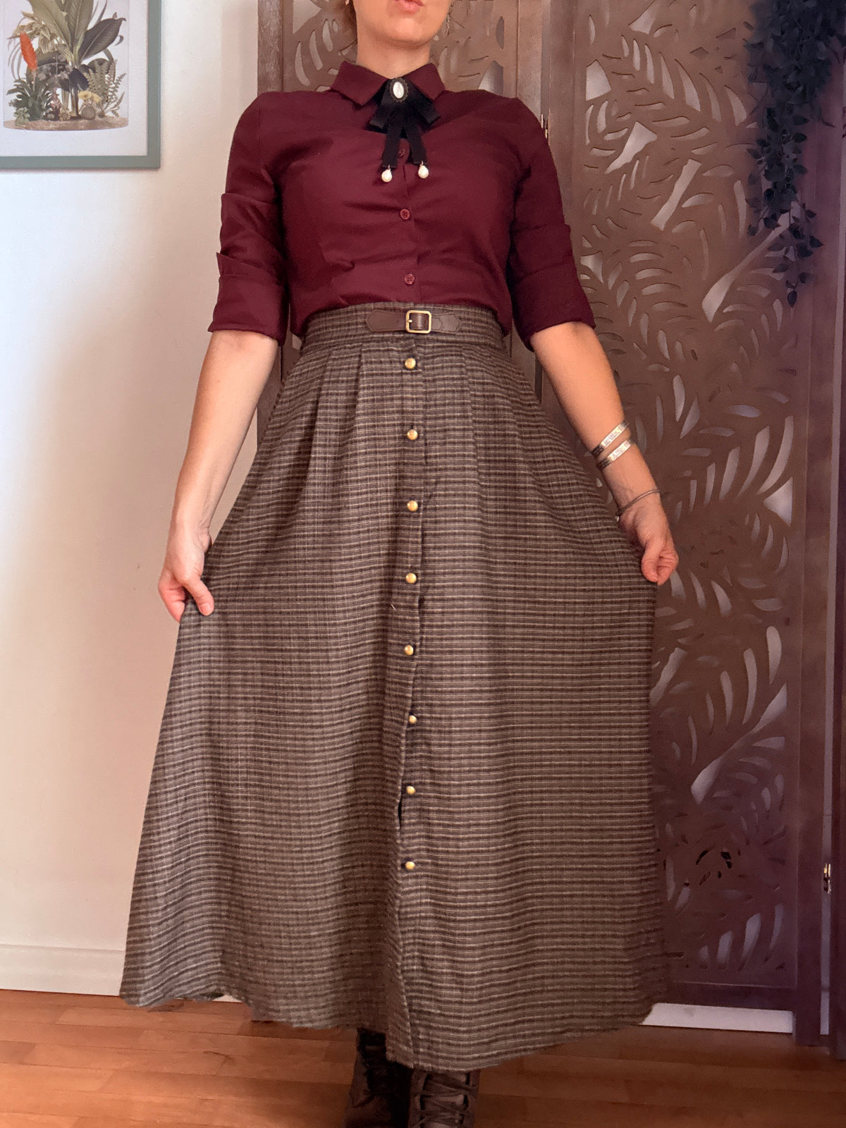 Gonna lunga Secret Library in tartan a vita alta