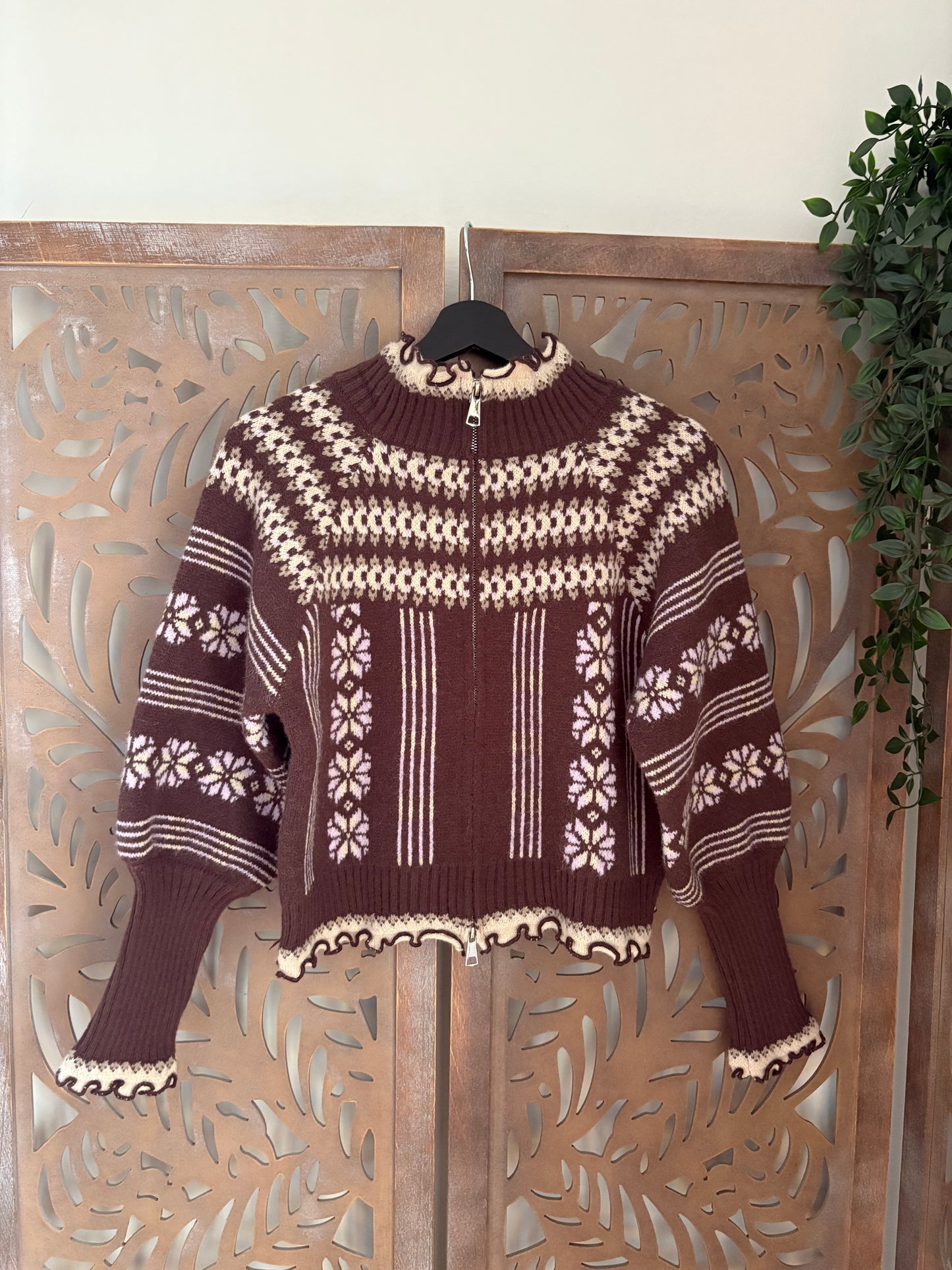 Cardigan nordic con cappuccio in maglia Jacquard in stile retrò