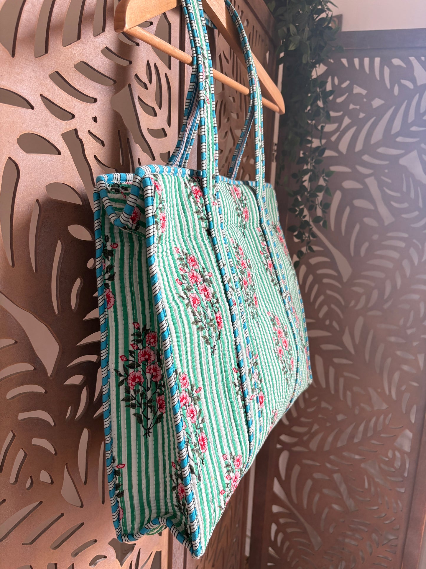 Borsa Tote Trapuntata in Cotone con Zip - Secret Garden