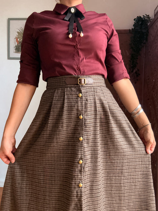 Gonna lunga Secret Library in tartan a vita alta