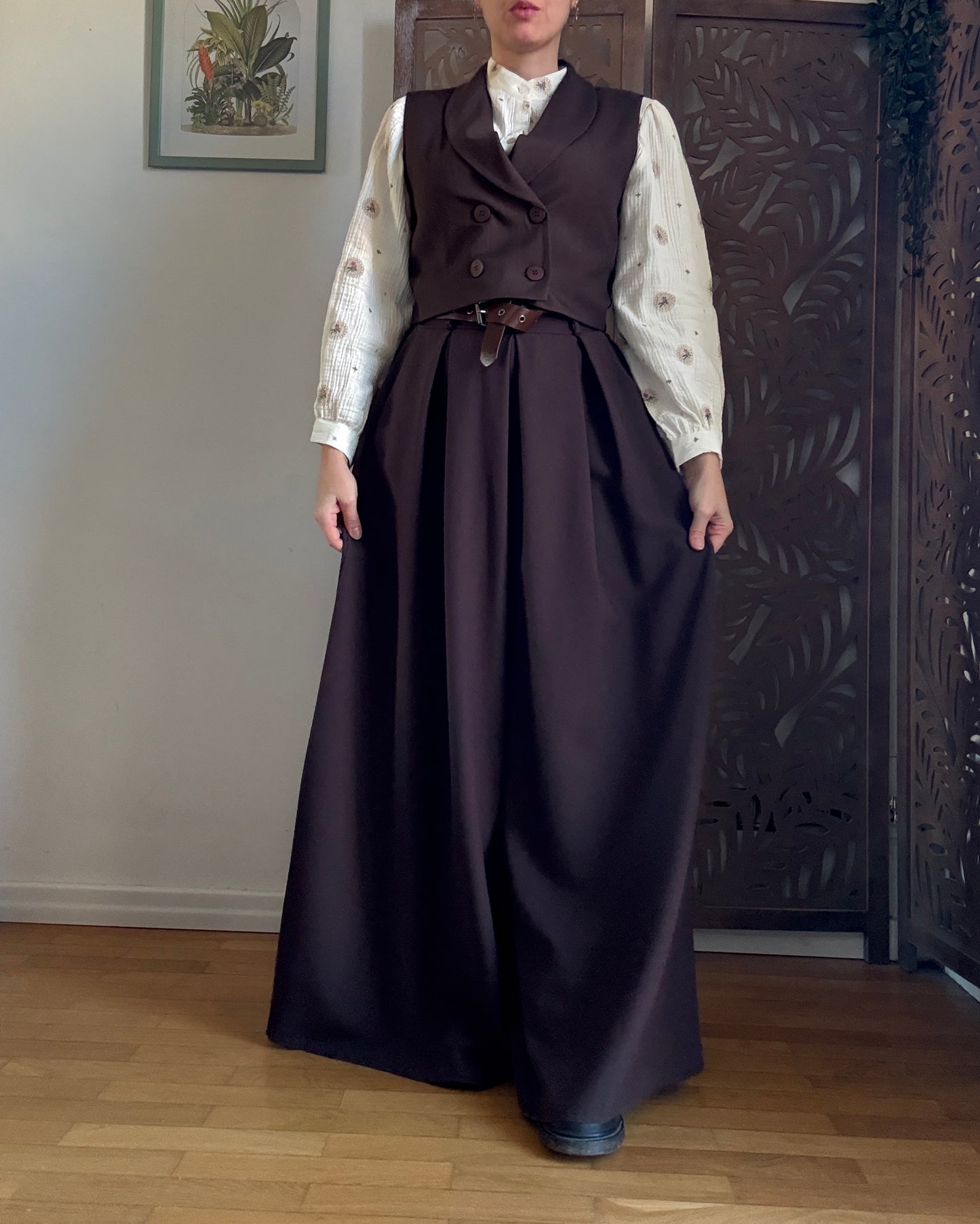 Pantalone palazzo Oxford con cintura - Marrone Cioccolato