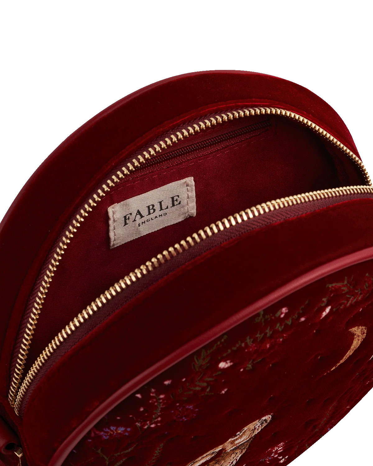 Borsa rotonda ricamata Fable England Red Star Gazing Rabbit